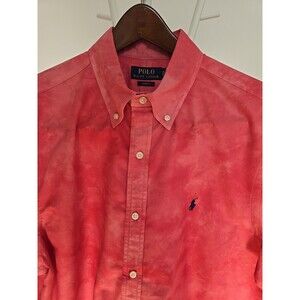 Polo Ralph Lauren Pink Tie Dye Button Down Shirt Mens Size XL Slim Fit Navy Pony